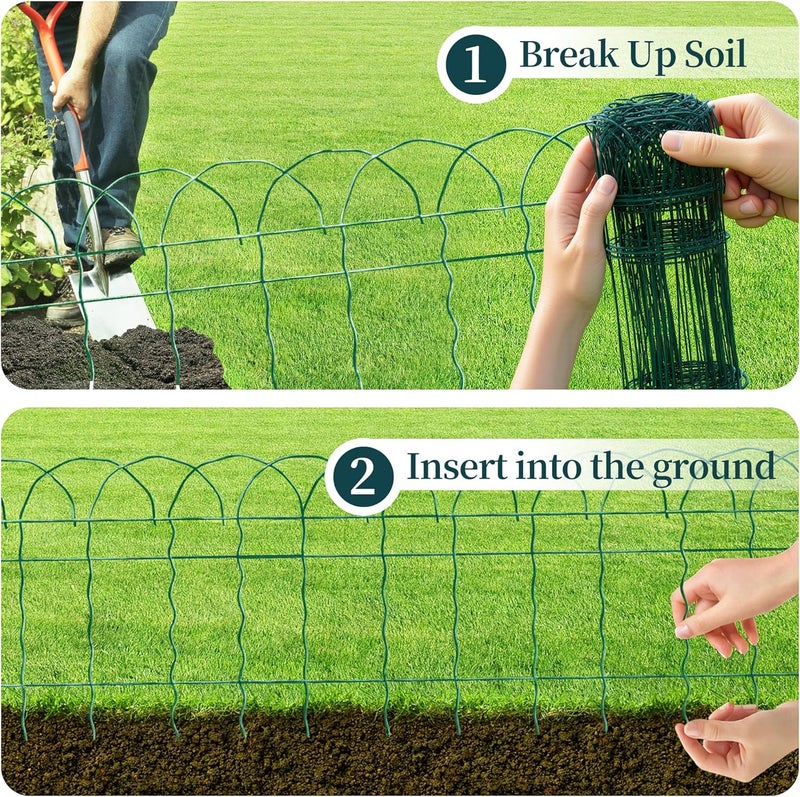 PROWORX 2 Rolls Green Garden Fence Border, 14 in x 40 ft Metal Folding Fence Wire Roll Garden Border Edging, Garden Fence Roll Flower Bed Fencing for Outdoor Yard - Image 3